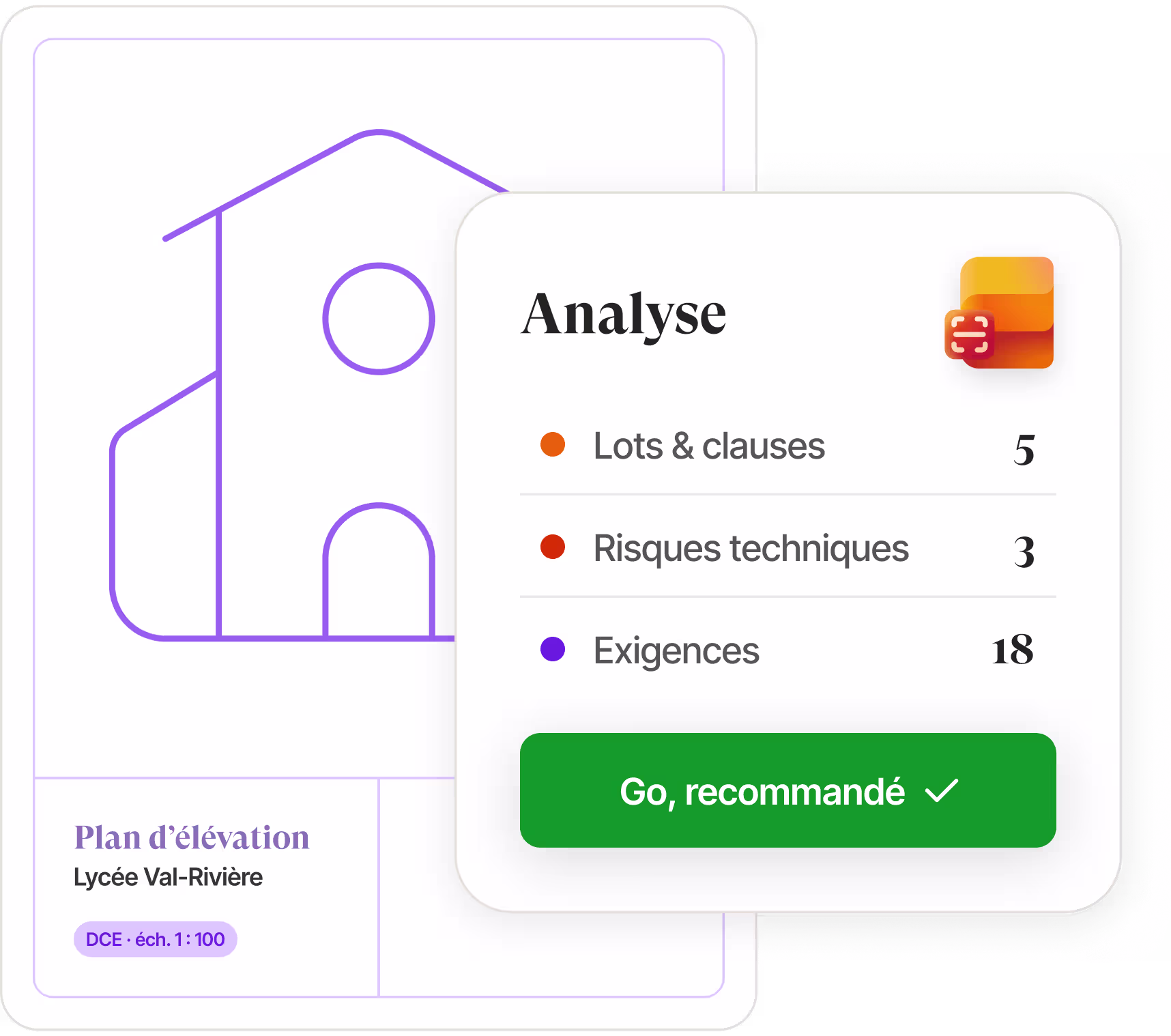 Interface d'analyse d'appel d'offres affichant les champs client, périmètre, durée et contexte extraits