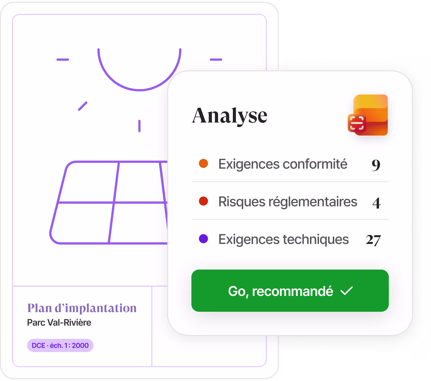 Interface d'analyse d'appel d'offres affichant les champs client, périmètre, durée et contexte extraits