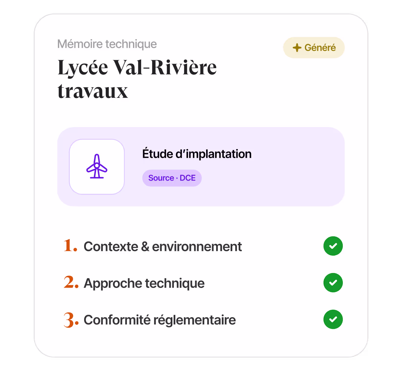 Interface de rédaction IA affichant une section engagements écoresponsables avec suggestions de l'IA