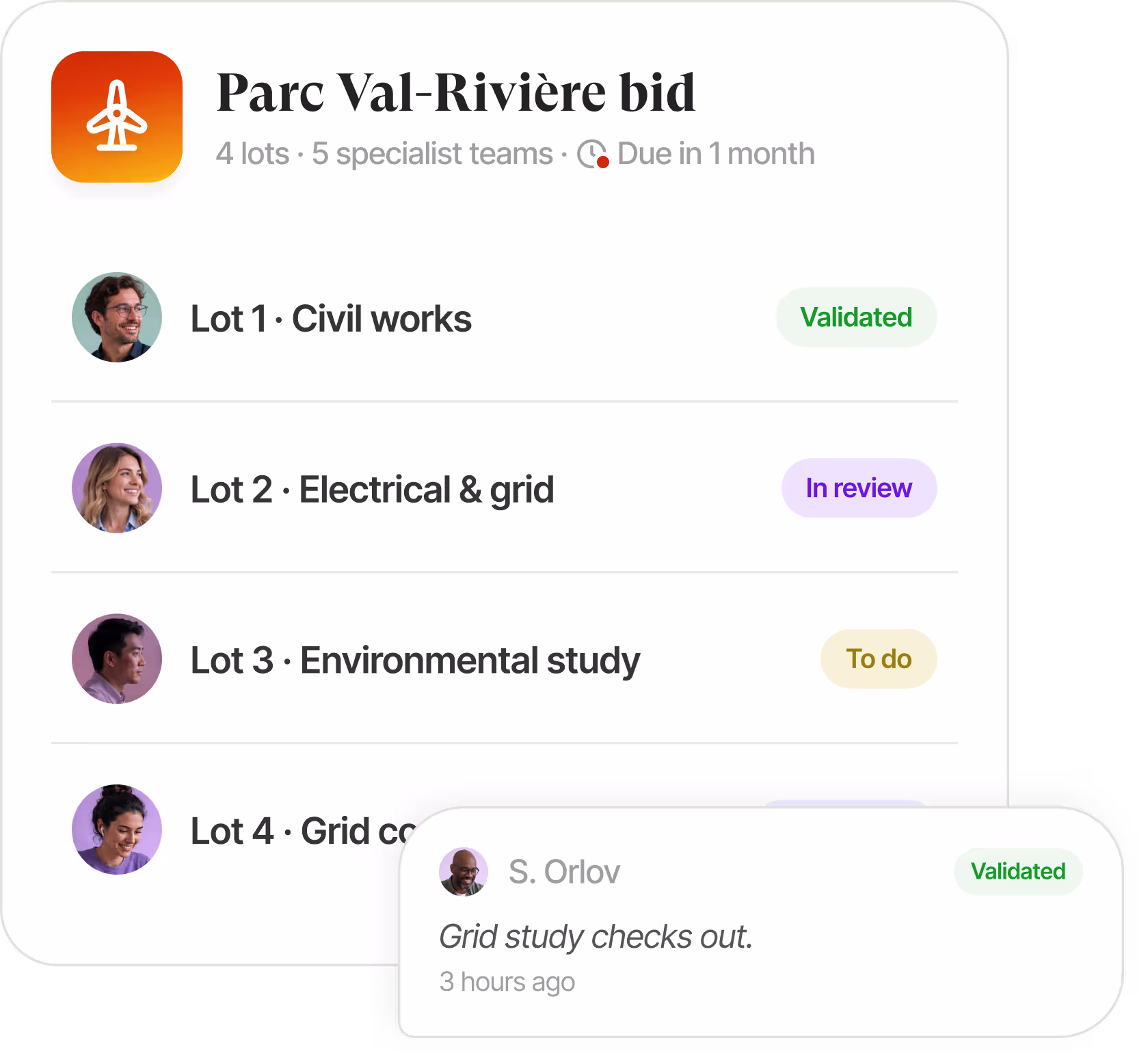 Knowledge base interface listing tender documents with checkboxes and filters