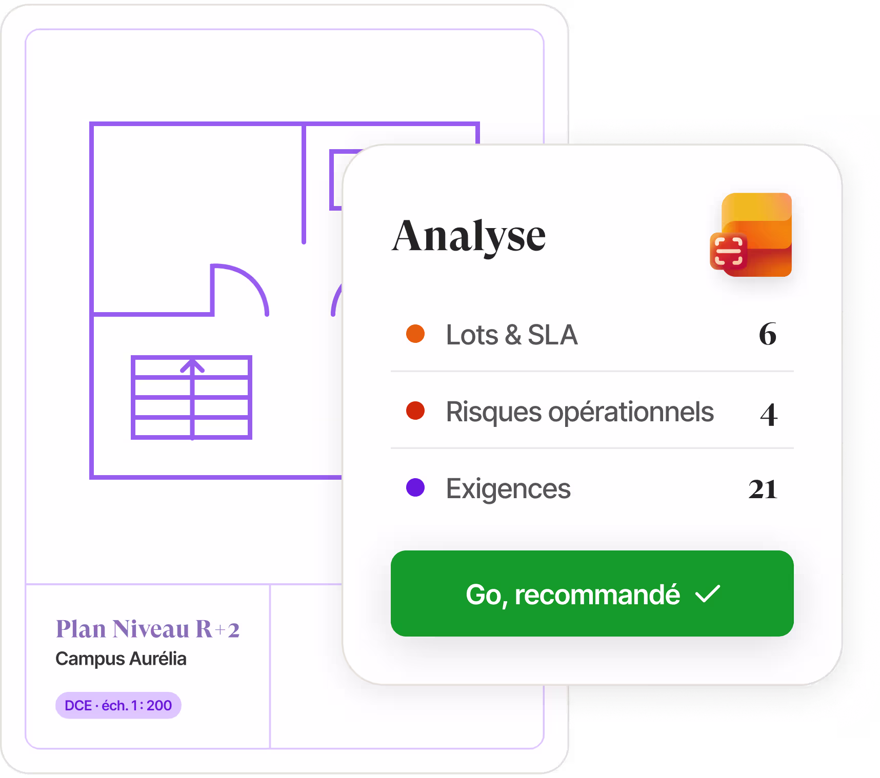 Interface d'analyse d'appel d'offres affichant les champs client, périmètre, durée et contexte extraits