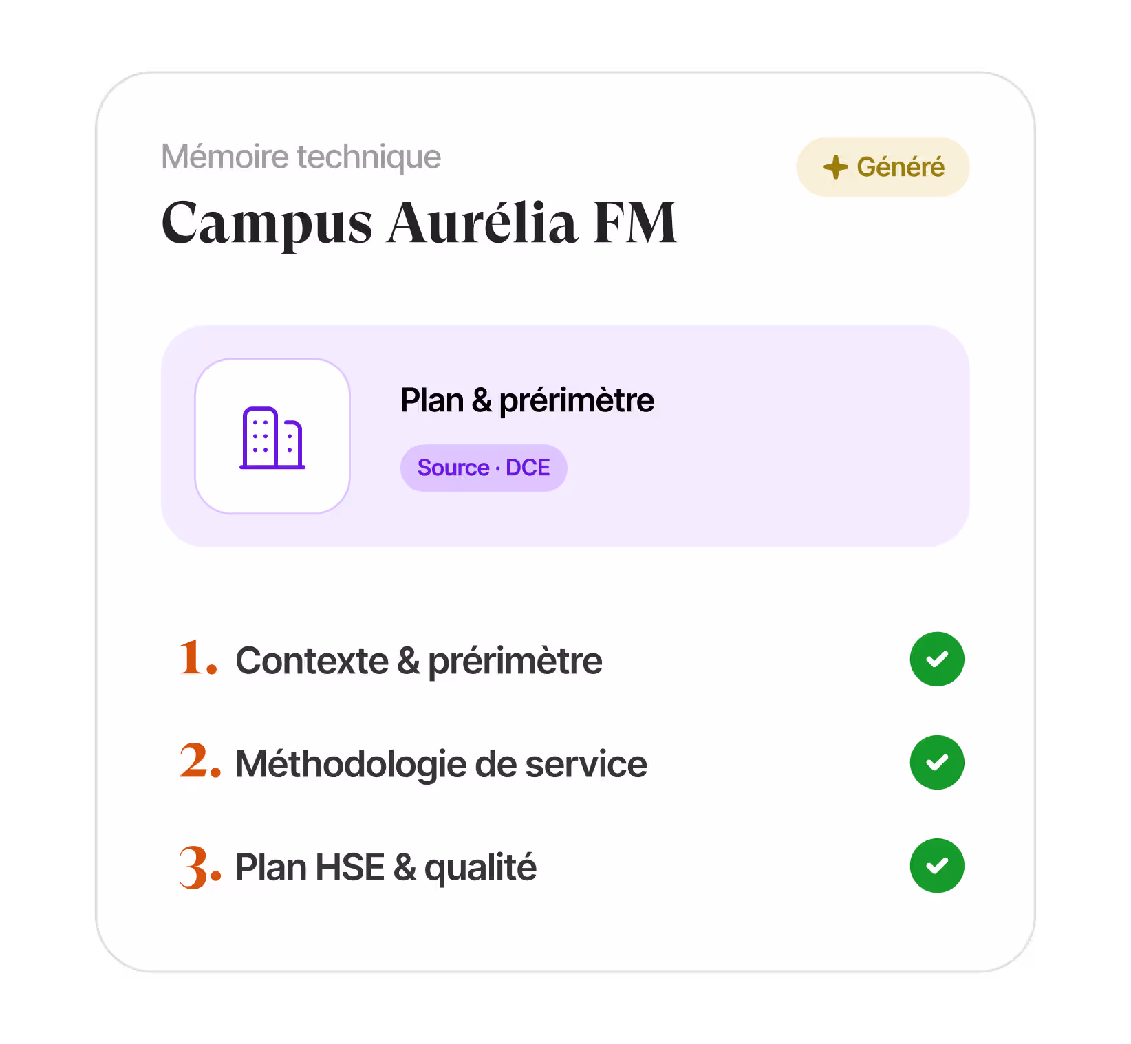 Interface de rédaction IA affichant une section engagements écoresponsables avec suggestions de l'IA