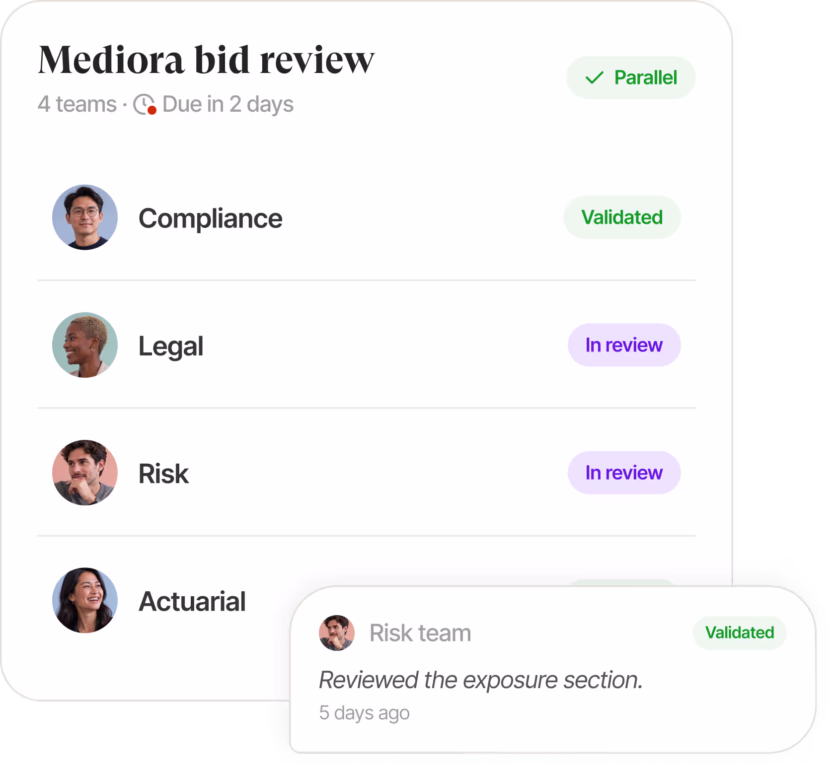 Knowledge base interface listing tender documents with checkboxes and filters
