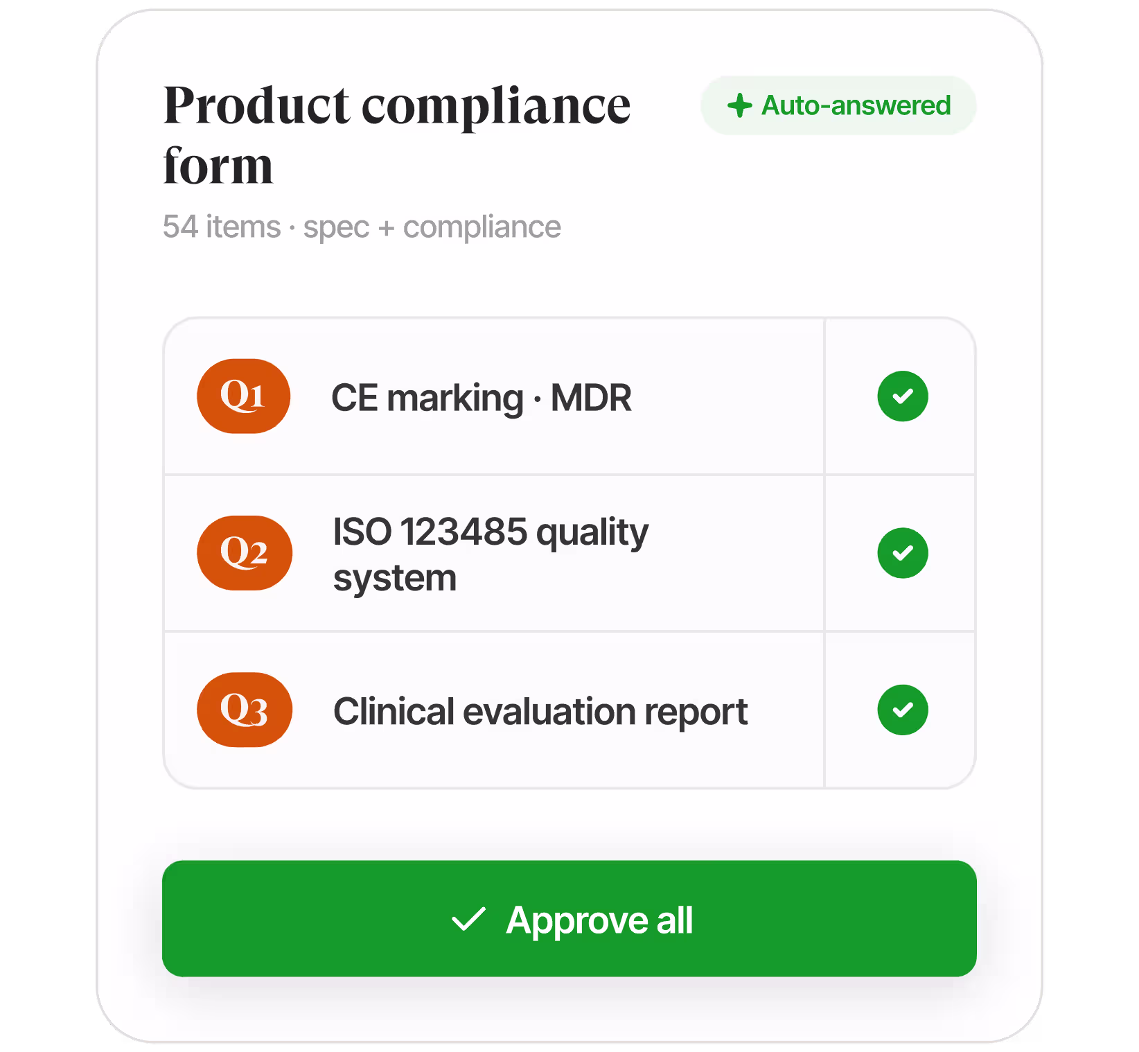 Questionnaire interface with auto-filled answers and reviewer/approver assignments