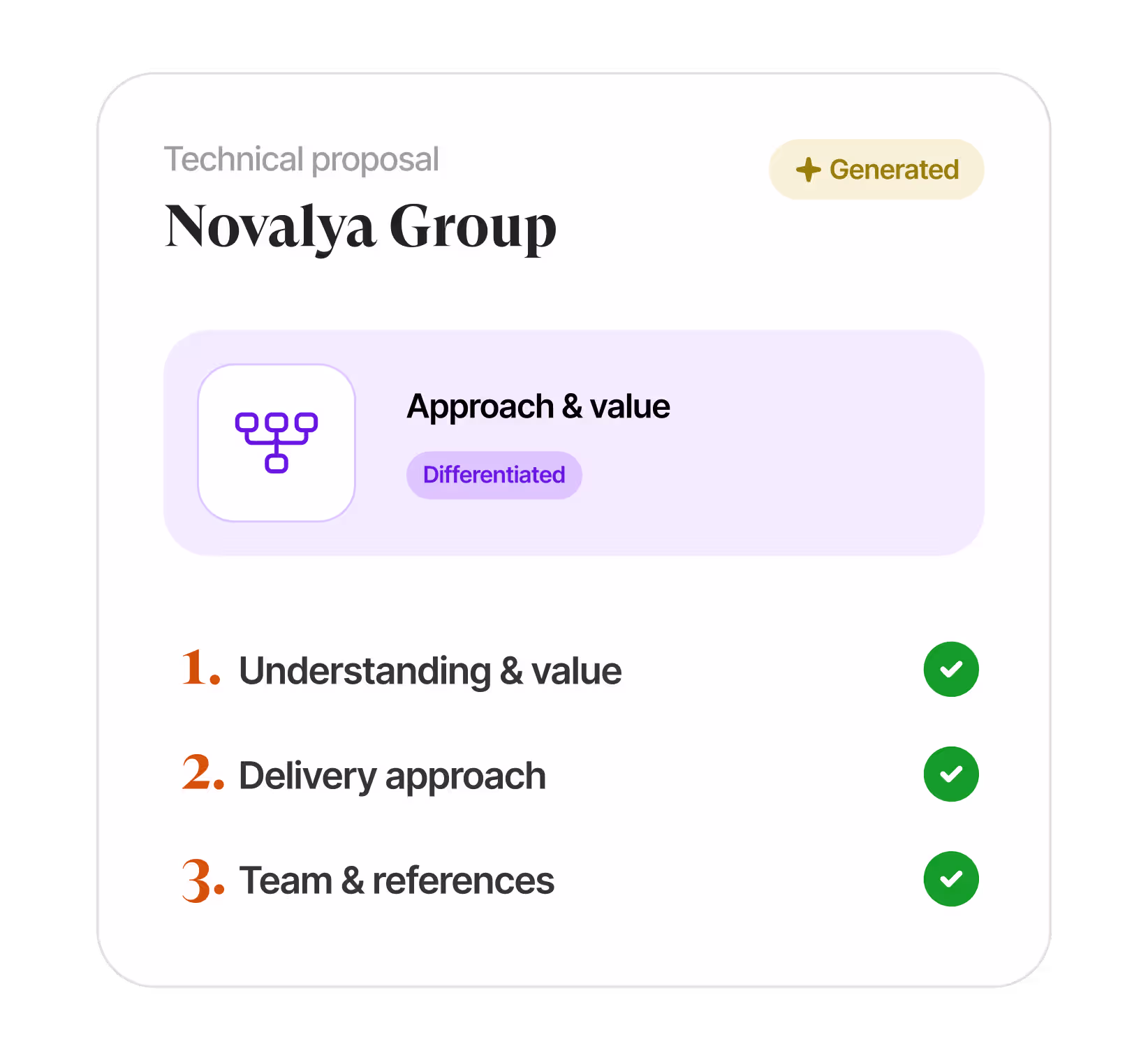 AI proposal drafting interface showing an environmental responsibility section with AI suggestions