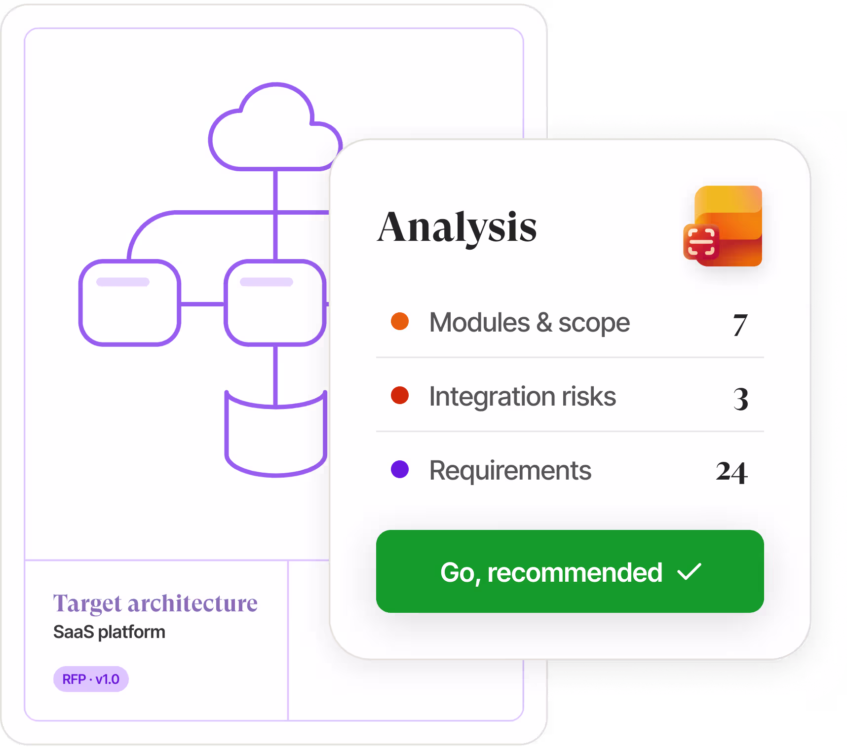 Tender analysis interface showing extracted client, scope, duration and context fields