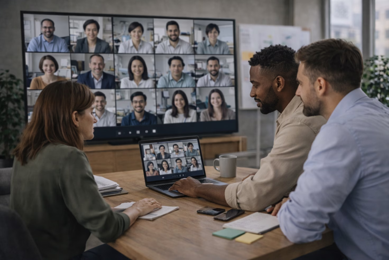 Team in a video conference meeting