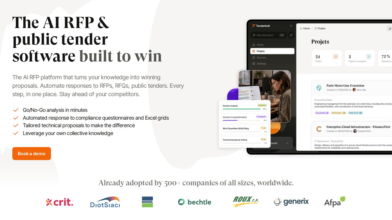 Tenderbolt website preview